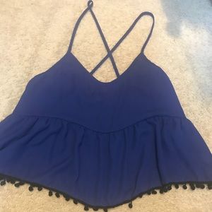 Strappy Shear Blue & Black Tirm Tank Top Sz.M